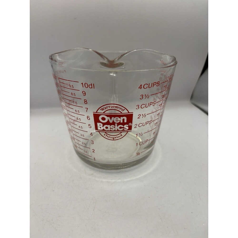 Anchor Hocking Oven Basics 4 Cup 1 Quart Glass Measuring Cup Clear Red Markings
